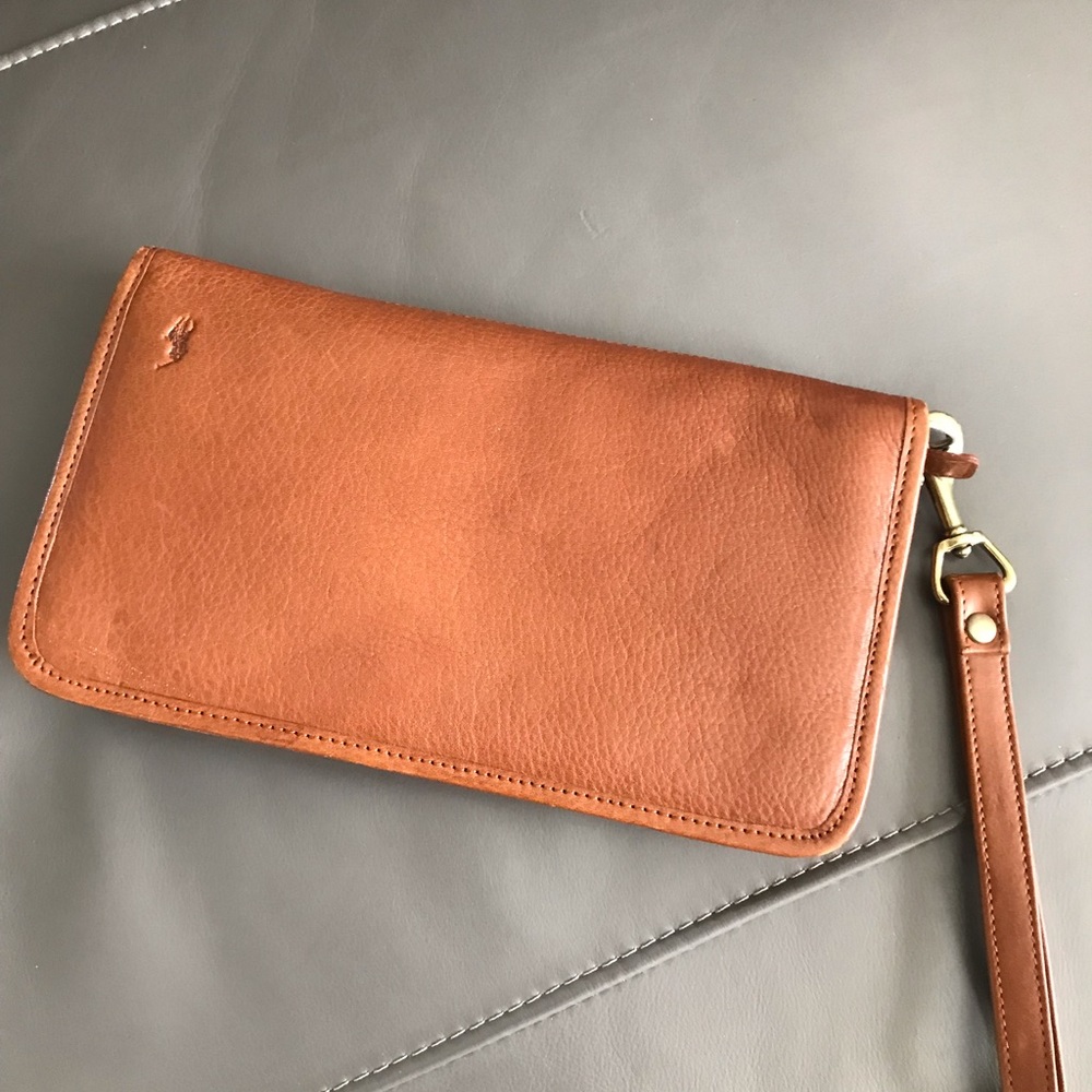 Elegant Brown Leather Wristlet Clutch